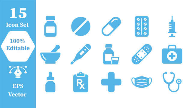 Medical healthcare and pharmacy flat icon set with healthcare, pharmacy