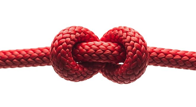 Red rope with a bowline knot tied in the middle horizontally