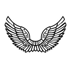 Fototapeta premium Symmetrical pair of stylized wings in black and white line art for freedom concept
