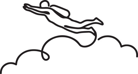 Continuous One Line Drawing of Skydiver Freefalling Above Clouds Vector Illustration. One Line Icon Drawing © MDABBAS
