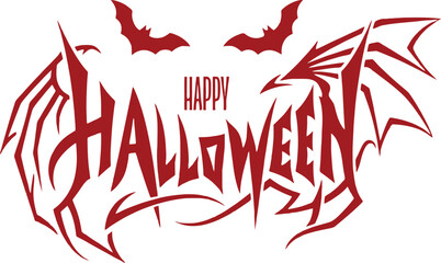 Halloween lettering with bats and claw like flourishes a red vector illustration on transparent background text typography happy bat silhouettes © Mizan