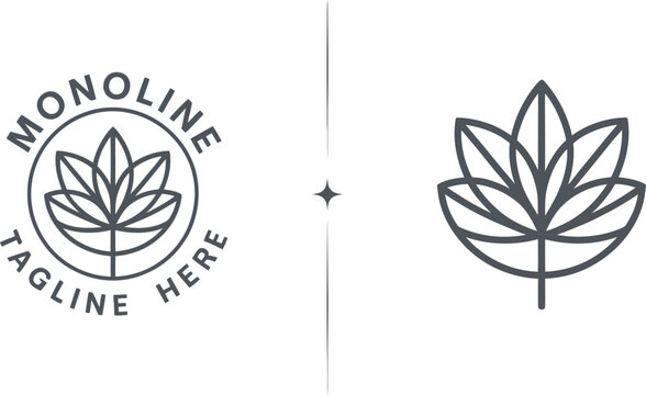 Leaf flower tree monoline icon featuring premium nature symbol for eco branding, organic products, environmental identity, and logo design.