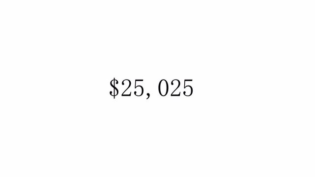 100k dollar number counting animation. Counting money and digits increasing 4k animation with alpha channel on transparent background