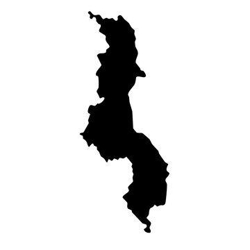 black silhouette map of Malawi isolated on a transparent background 