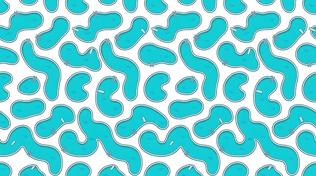 Seamless pattern of various swimming pool shapes in cyan and white