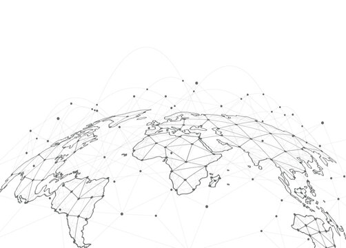 Global Network Connection World Map with Digital Communication Lines