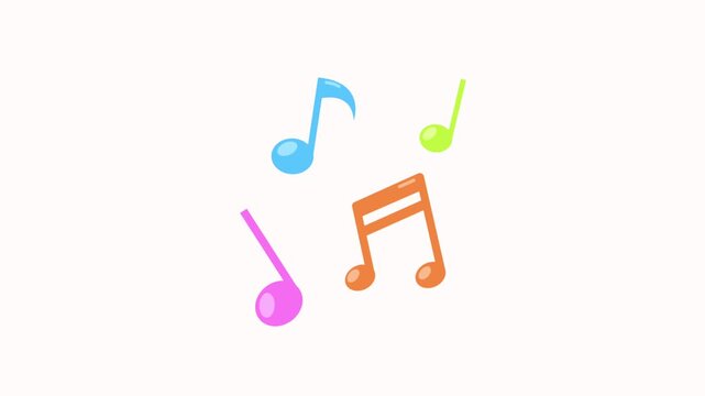colorful music notes Vibrant animated colorful music notes dancing on a light background. Perfect overlay for music videos, children's content, and educational clips