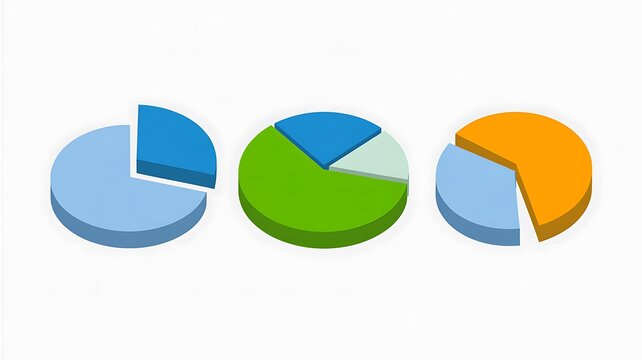 Three colorful 3d pie charts for business