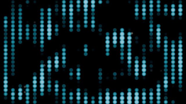 Futuristic blue LED dotted data stream animation background, glowing digital matrix grid footage for technology presentations, cyber security, and tech event screens.