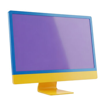 Modern blue and yellow computer monitor display screen isolated on white isolated on transparent background