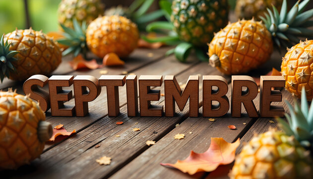 Texto del mes de Septiembre con detalles de pi&ntilde;a