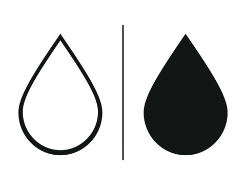 Water Drop Outline and Filled Vector Icon Set Isolated on White Background