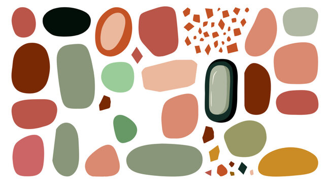 Organic abstract blob shape collection vector in muted earth tones for boho style social media templates and modern digital collage background elements for creative content creators