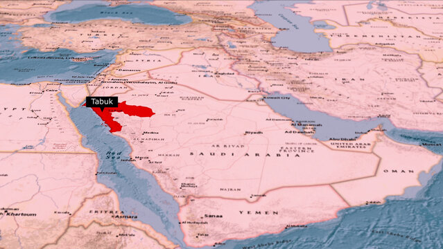 Close-up map showing Tabuk province location, Saudi Arabia