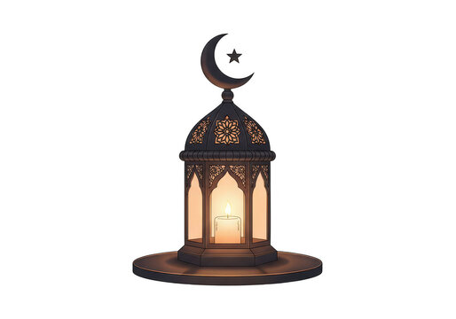 Ornate lantern with crescent moon and star on transparent background