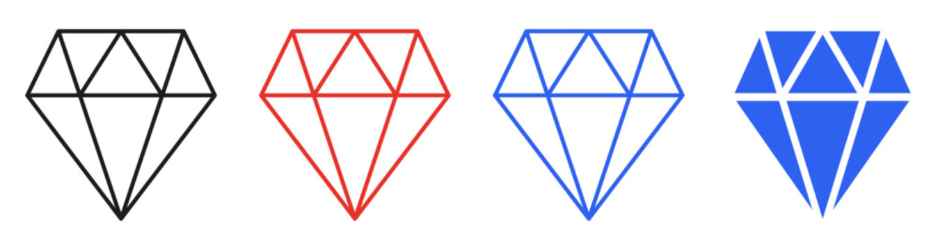 Diamond icon set. Collection of gemstone and jewel symbols representing luxury, jewelry, wealth, value, and premium quality.