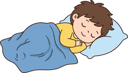 Cute little boy sleeping peacefully in bed vector illustration isolated on white background for kids designs