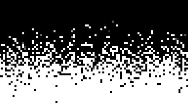 Pixel transition animation with black and white digital block effect. Grunge noise dissolve gradient loop background