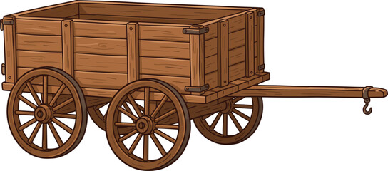 Rustic wooden wagon vector illustration isolated on white background for harvest farm and vintage transport designs © MSTSABINA