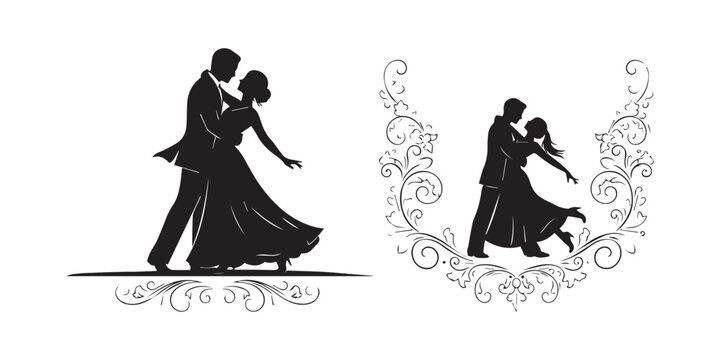 Couple dancing tango in elegant clothes vector illustration
