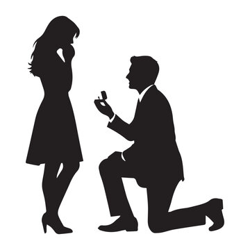 Man proposing marriage to woman with engagement ring
