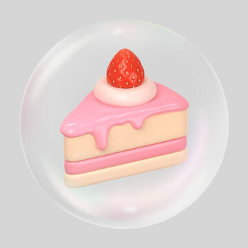 3D strawberry cake bubble effect collage element
