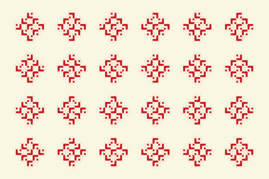 Red Tribal Diamond Pattern Icon Set Ethnic Ornament Symbols Collection