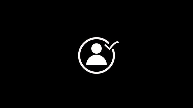 User profile icon with check mark, representing verified identity, approved account, and user authentication.