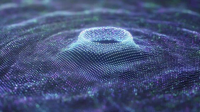 Digital dot matrix ripple pattern purple teal glowing lights abstract textured dotted surface