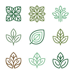 Fototapeta premium Geometric green leaf logo icon collection