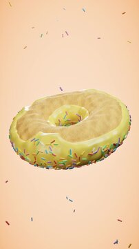 Colorful donut with sprinkles on light background. 3d rendering