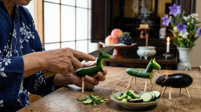 Person carving vegetables into animal shapes for food art.
