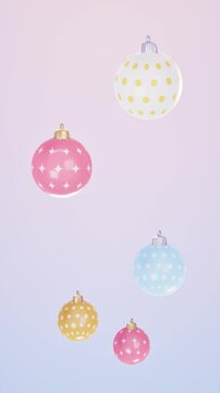 Pastel christmas ornaments on gradient background. 3d rendering