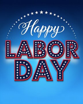 Happy labor day greeting card design with patriotic star pattern typography on a blue background