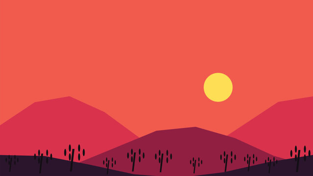 Modern abstract landscape illustration featuring vibrant colors and geometric shapes