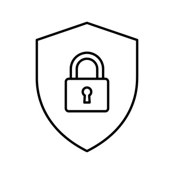 Shield with padlock security line icon flat style vector illustration.