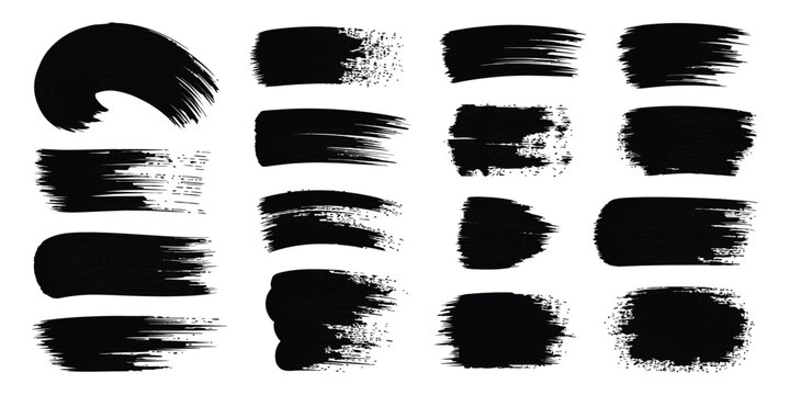 Abstract black paint brush strokes collection on white background messy ink textures for grunge design elements set of hand drawn artistic smudges for creative project layout.