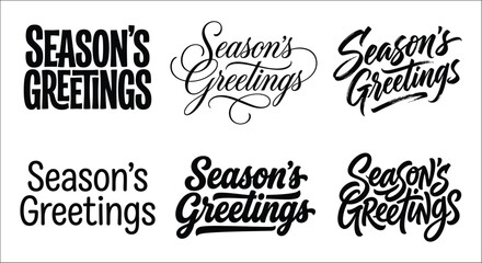 Season s Greetings typographic designs in varied handwritten styles against a white background calligraphy hand lettered typography font © Sagor