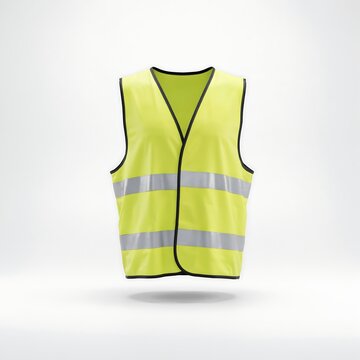 High visibility neon yellow safety vest with reflective stripes isolated on a plain white studio background