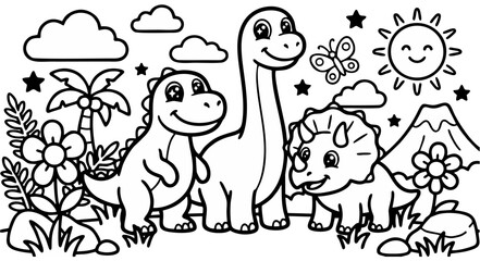 Cute Dinosaur Family Coloring Page Outline Vector Illustration for Kids © Muhammad