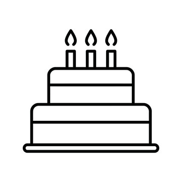 Two tier birthday cake with candles icon for celebration graphics.