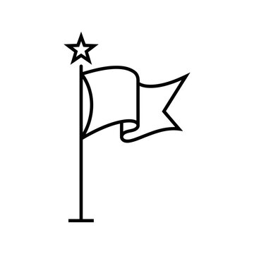 Wavy flag on pole with star design vector outline icon for competition.