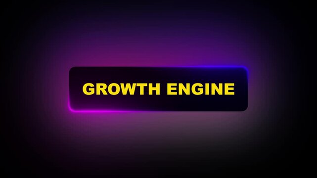Dynamic Neon Glow Button Animation with Golden Vision and Growth Engine Text Prompts on Dark Abstract Gradient Background