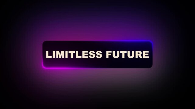 Dynamic Neon Glow Button Animation with Peak Strategy and Limitless Future Text Prompts on Dark Abstract Gradient Background