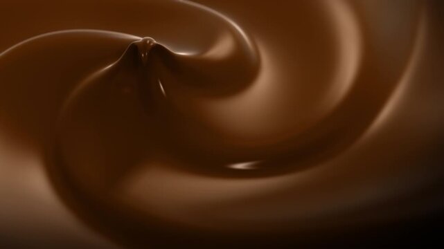 Close up of melted chocolate swirl smooth and creamy texture of liquid dark chocolate high quality food photography