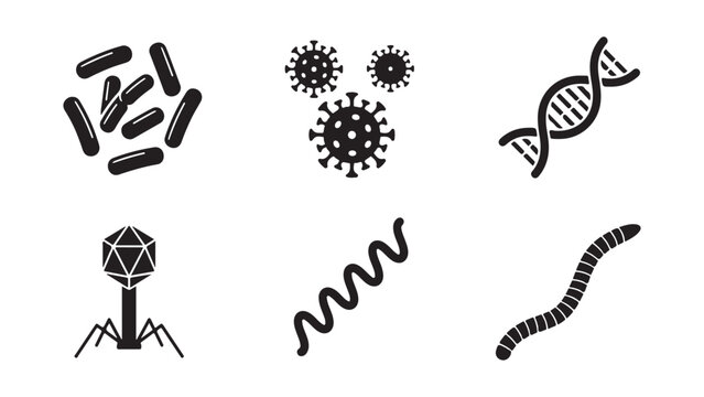 Scientific Icons of Bacteria Viruses and DNA Helix