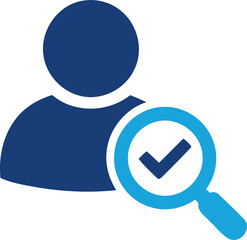 User profile icon with magnifying glass and check mark isolated on transparent background © MstKakoli