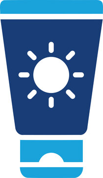 Sunscreen lotion tube icon with sun symbol isolated on transparent background