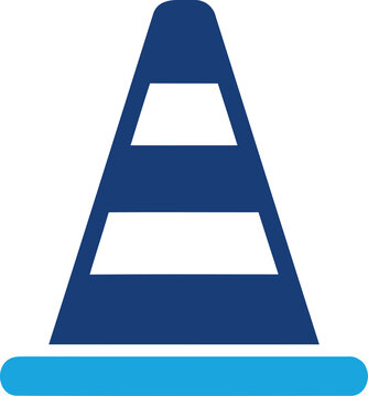 Blue traffic cone icon for construction and safety isolated on transparent background