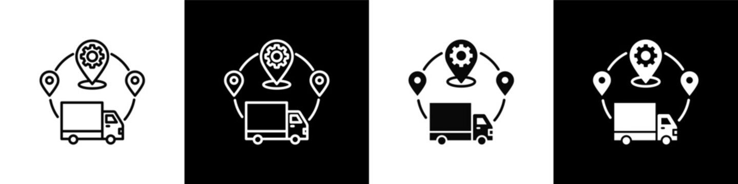 Smart Fleet Tracking Icon sheet with black and white background style collection
